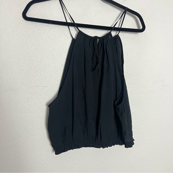 Zara Black Modal Halter Tie Ruched Crop Top Sleeveless Size XL - Picture 6 of 8